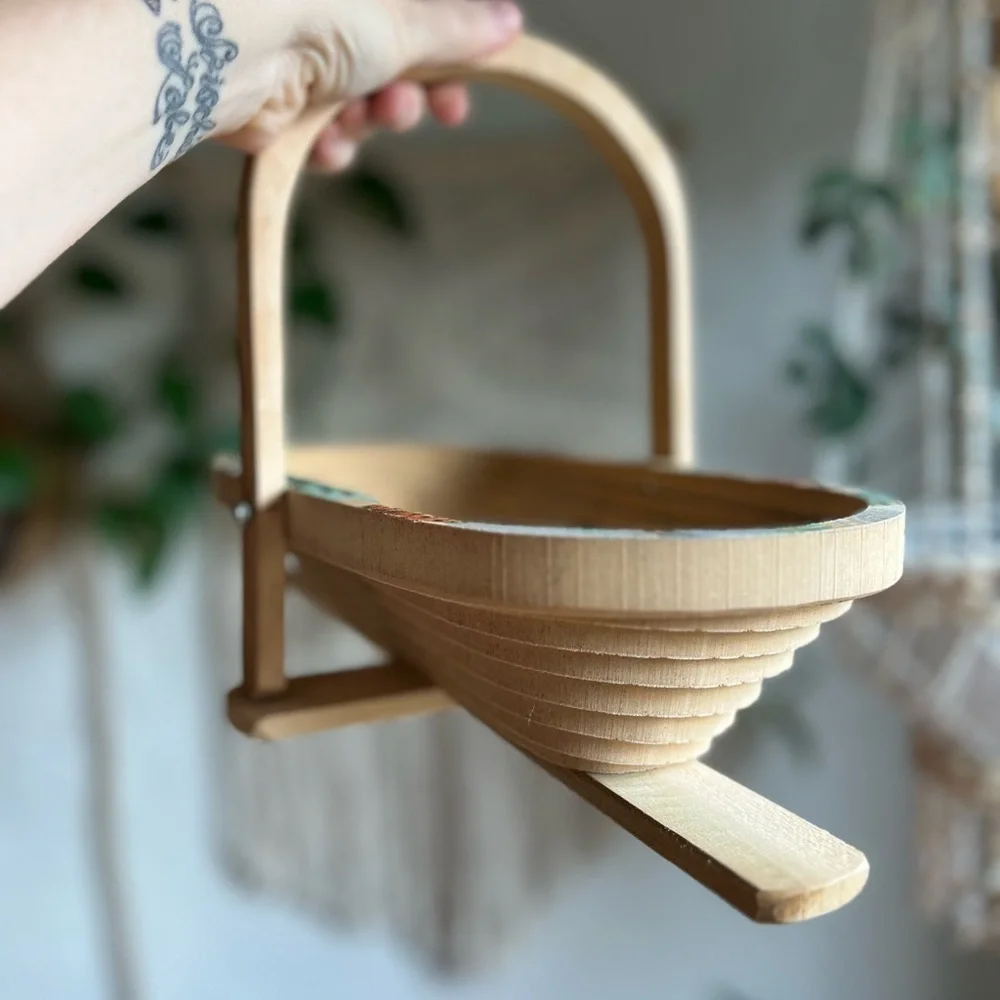 Folding Wooden Basket 12x6” – Butterfly Fern Boho Tray Rustic Cottagecore Decor